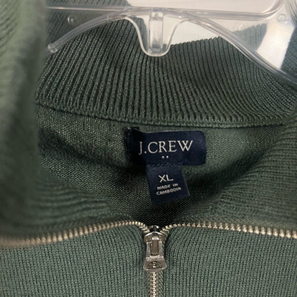 J. Crew‎ Men's Merino Wool Blend Green Quarter Zip Pullover Sweater- Size XL - Picture 4 of 8